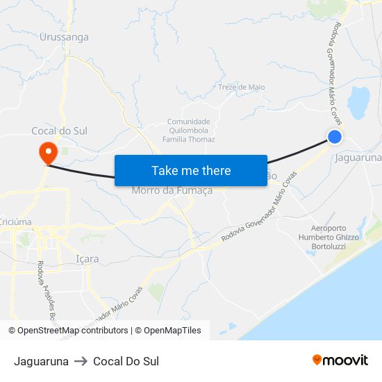 Jaguaruna to Cocal Do Sul map