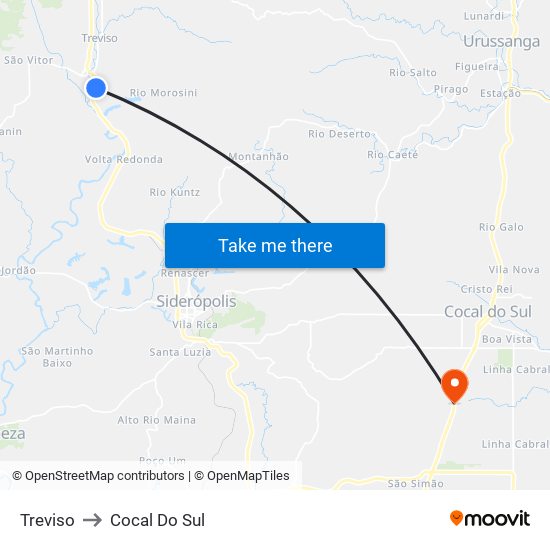 Treviso to Cocal Do Sul map