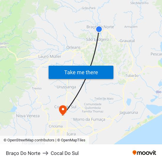Braço Do Norte to Cocal Do Sul map