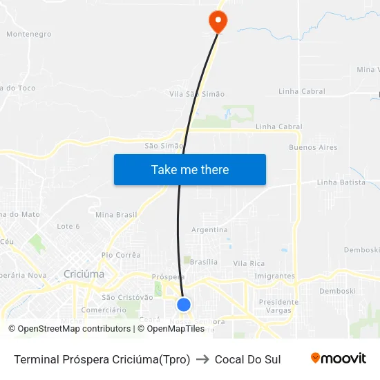 Terminal Próspera Criciúma(Tpro) to Cocal Do Sul map
