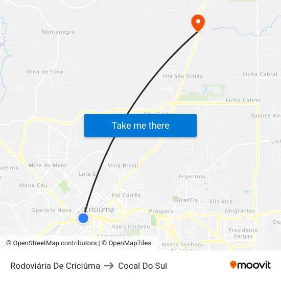 Rodoviária De Criciúma to Cocal Do Sul map