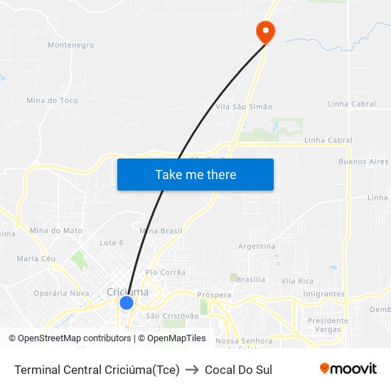 Terminal Central Criciúma(Tce) to Cocal Do Sul map