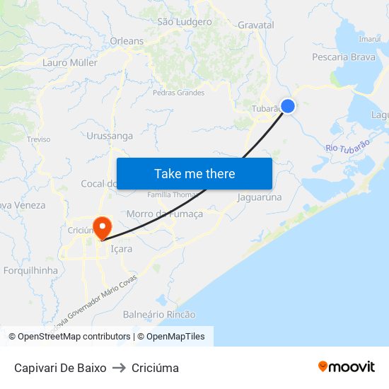 Capivari De Baixo to Criciúma map