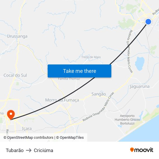 Tubarão to Criciúma map