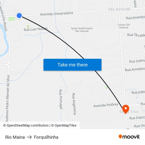 Rio Maina to Forquilhinha map