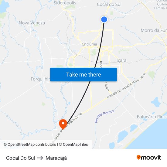 Cocal Do Sul to Maracajá map