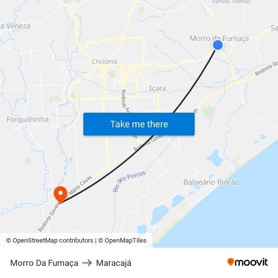 Morro Da Fumaça to Maracajá map
