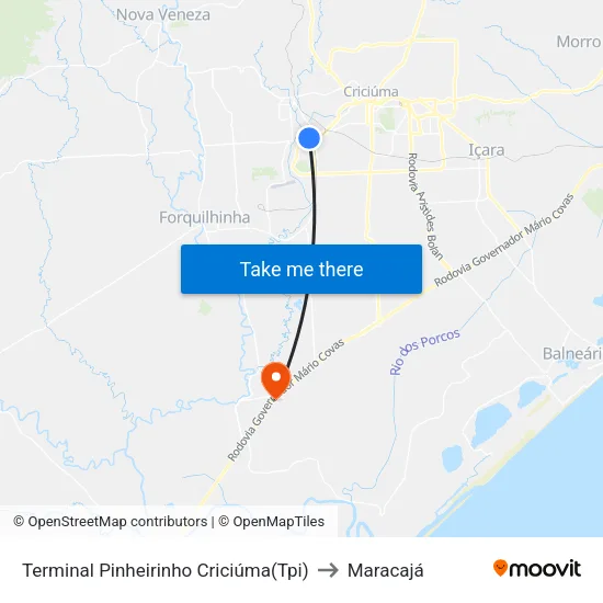 Terminal Pinheirinho Criciúma(Tpi) to Maracajá map