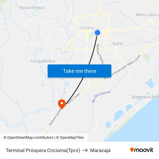 Terminal Próspera Criciúma(Tpro) to Maracajá map