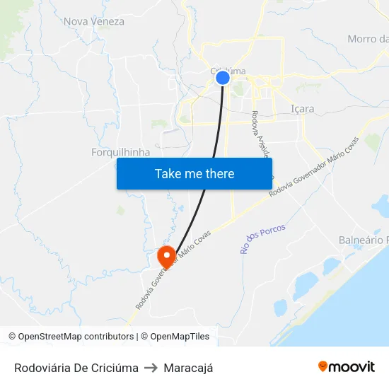 Rodoviária De Criciúma to Maracajá map