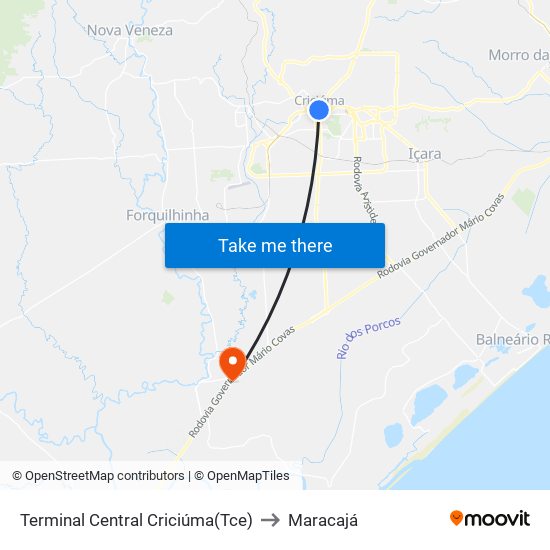 Terminal Central Criciúma(Tce) to Maracajá map