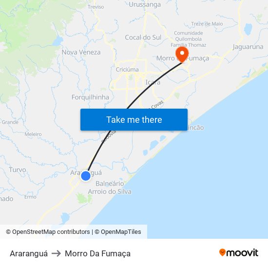 Araranguá to Morro Da Fumaça map