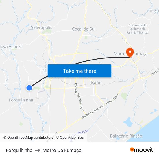 Forquilhinha to Morro Da Fumaça map