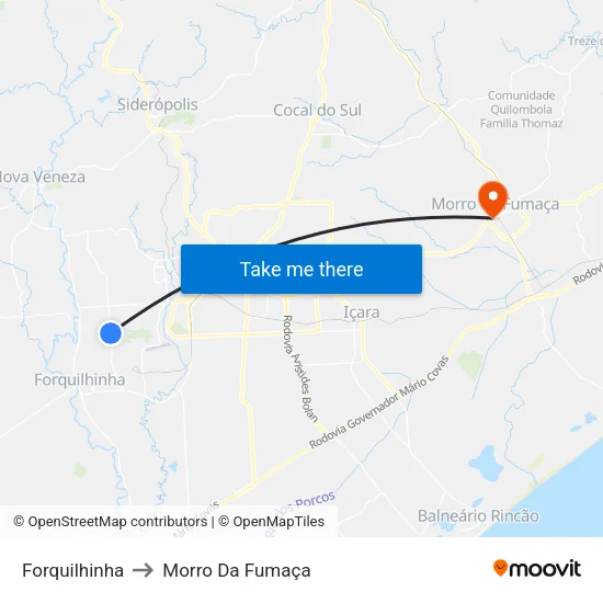Forquilhinha to Morro Da Fumaça map