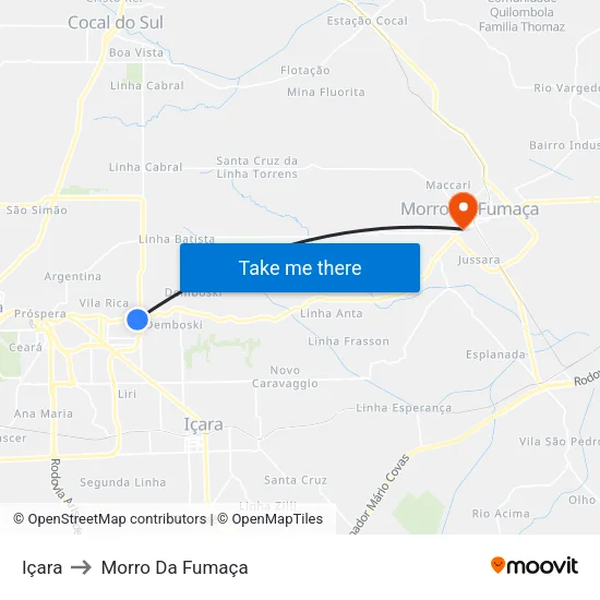 Içara to Morro Da Fumaça map