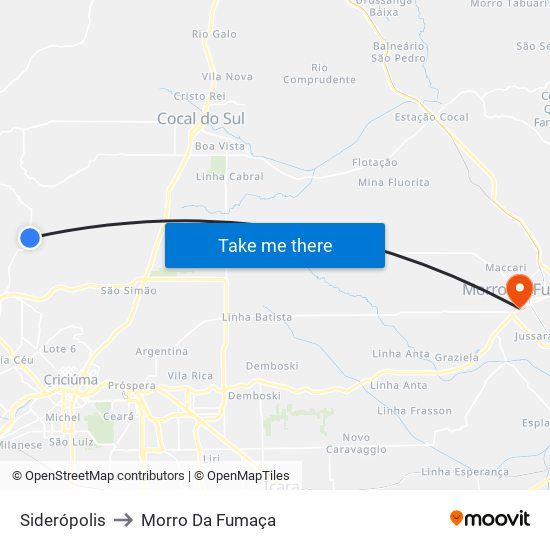 Siderópolis to Morro Da Fumaça map