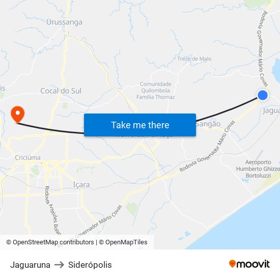 Jaguaruna to Siderópolis map