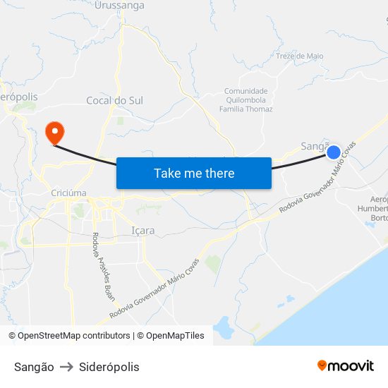 Sangão to Siderópolis map