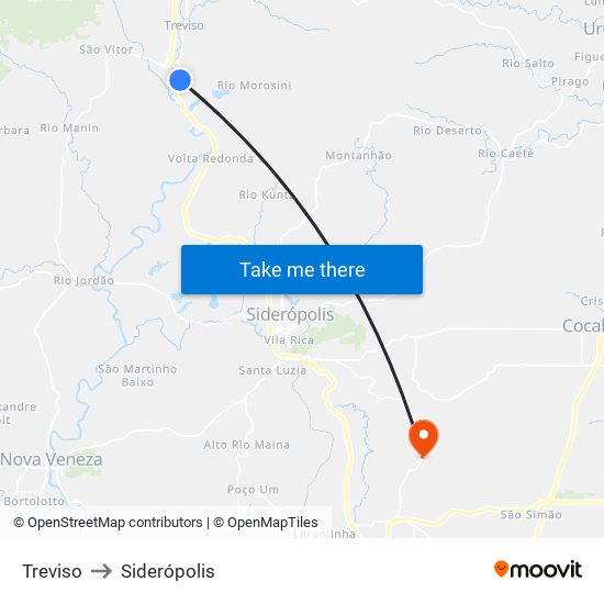 Treviso to Siderópolis map