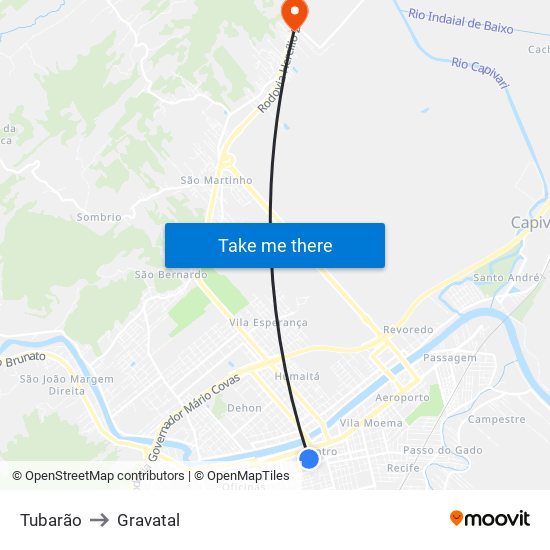 Tubarão to Gravatal map