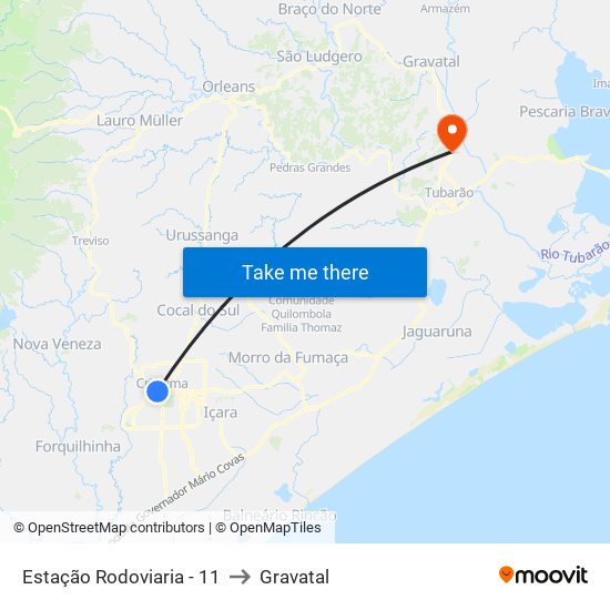 Estação Rodoviaria - 11 to Gravatal map