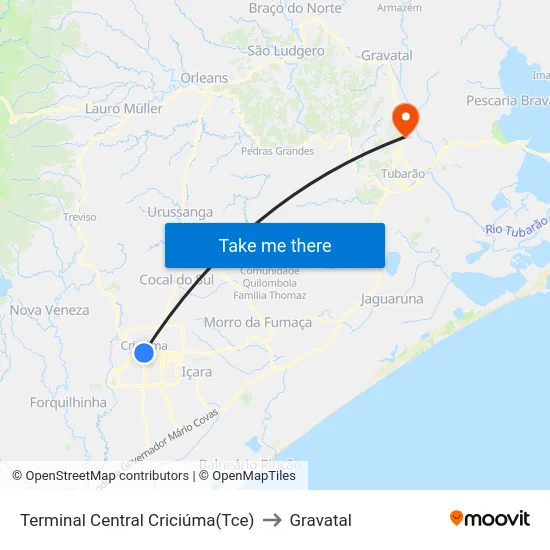 Terminal Central Criciúma(Tce) to Gravatal map