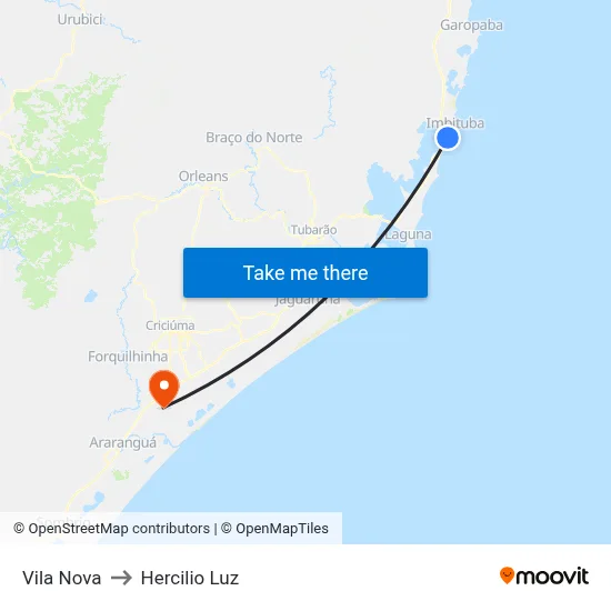 Vila Nova to Hercilio Luz map