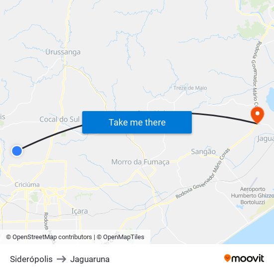Siderópolis to Jaguaruna map