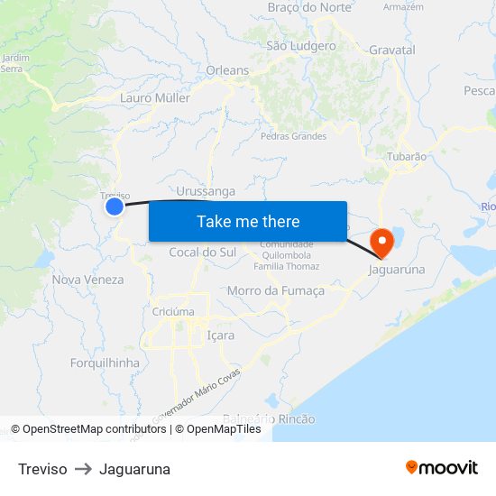 Treviso to Jaguaruna map