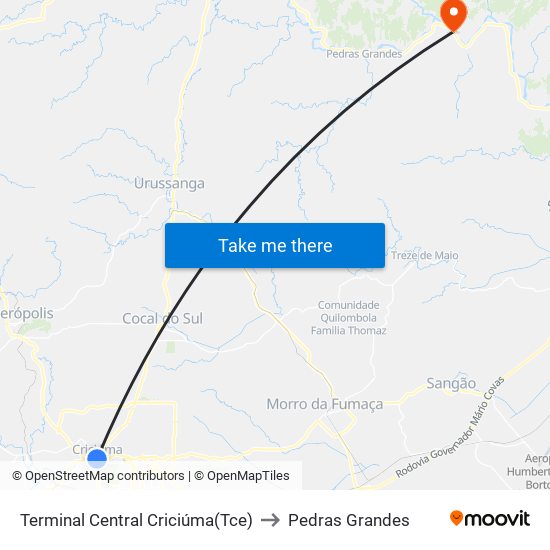 Terminal Central Criciúma(Tce) to Pedras Grandes map