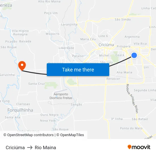 Criciúma to Rio Maina map