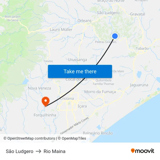 São Ludgero to Rio Maina map