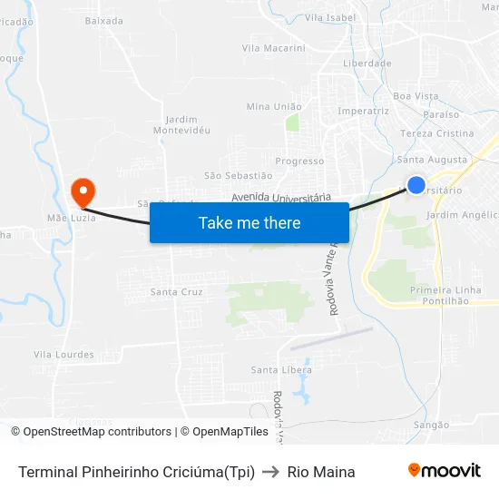 Terminal Pinheirinho Criciúma(Tpi) to Rio Maina map