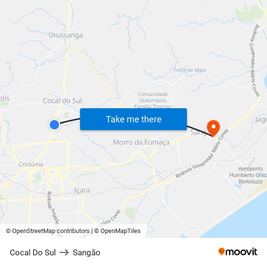 Cocal Do Sul to Sangão map