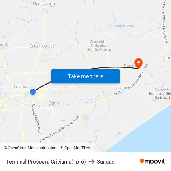 Terminal Próspera Criciúma(Tpro) to Sangão map