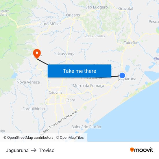 Jaguaruna to Treviso map