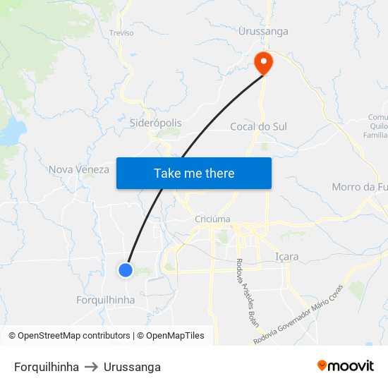 Forquilhinha to Urussanga map