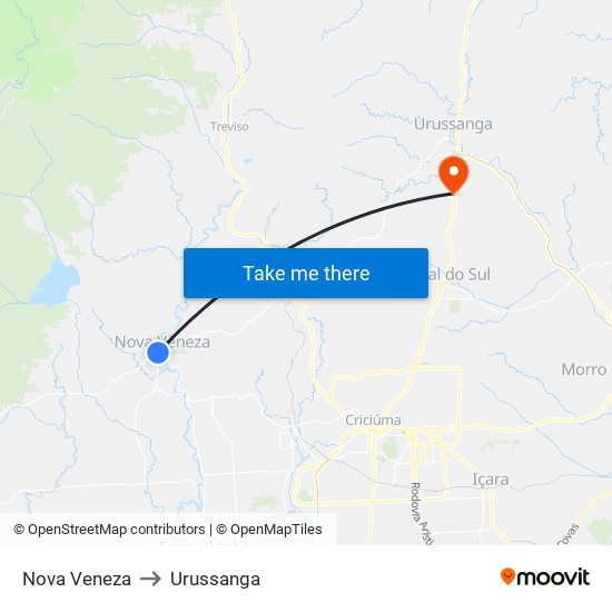 Nova Veneza to Urussanga map