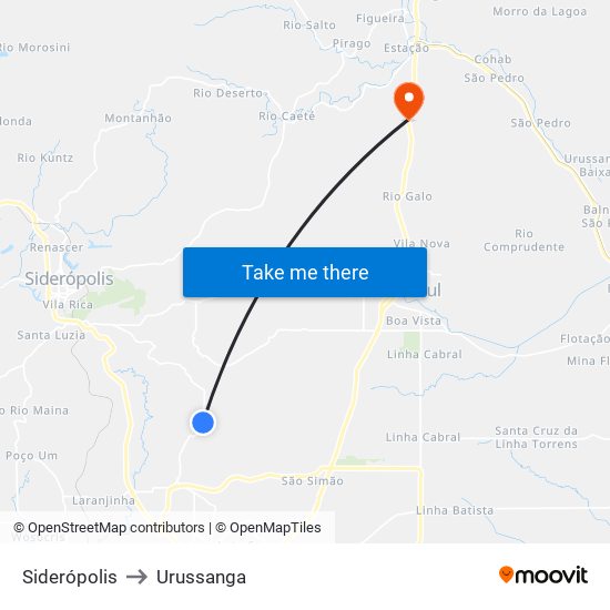 Siderópolis to Urussanga map