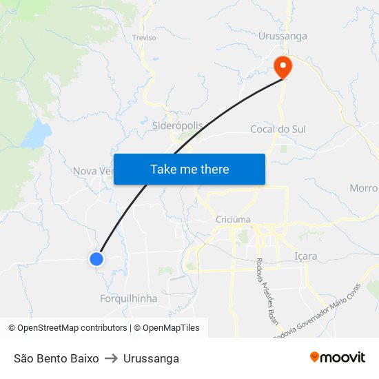 São Bento Baixo to Urussanga map