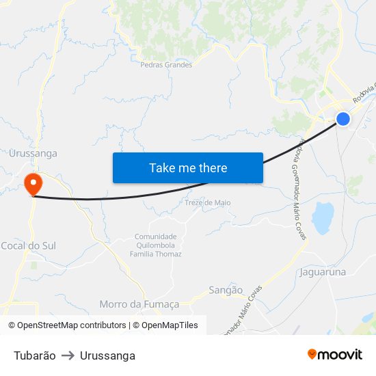 Tubarão to Urussanga map