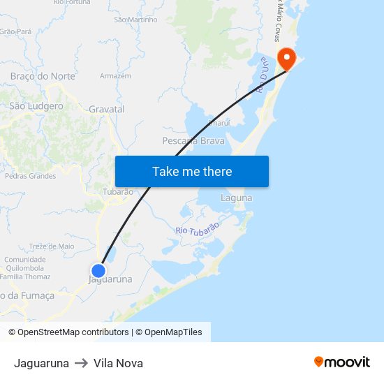 Jaguaruna to Vila Nova map