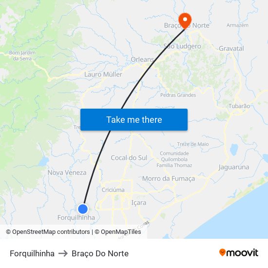 Forquilhinha to Braço Do Norte map