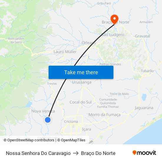 Nossa Senhora Do Caravagio to Braço Do Norte map