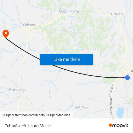 Tubarão to Lauro Muller map