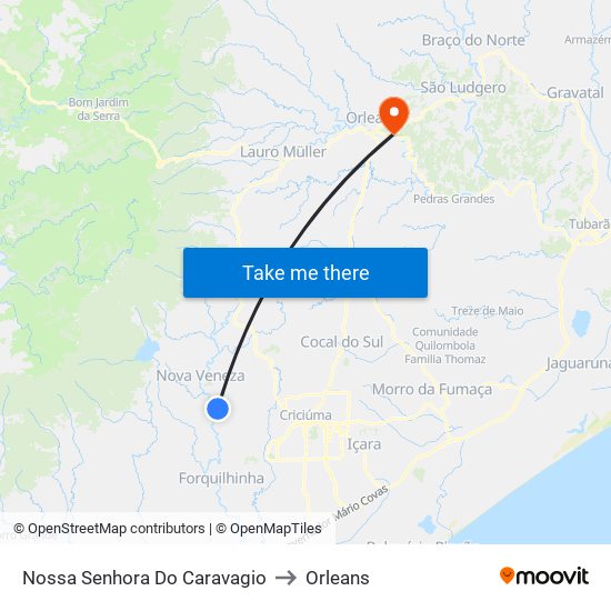Nossa Senhora Do Caravagio to Orleans map