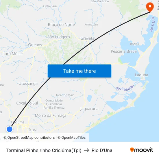 Terminal Pinheirinho Criciúma(Tpi) to Rio D'Una map