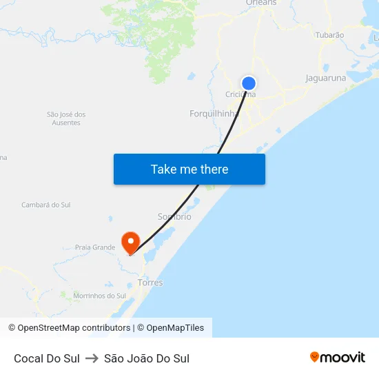 Cocal Do Sul to São João Do Sul map