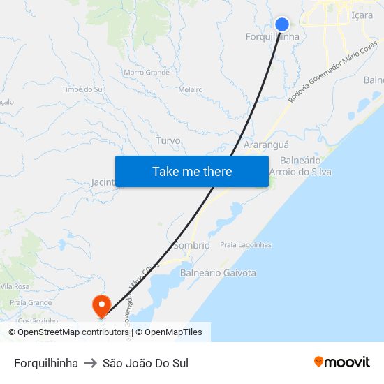 Forquilhinha to São João Do Sul map