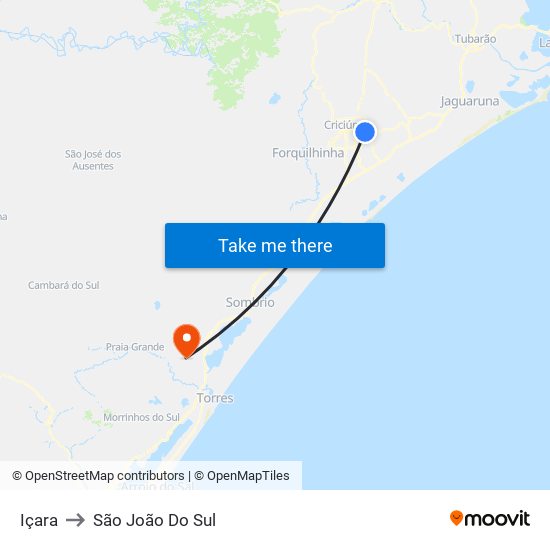 Içara to São João Do Sul map
